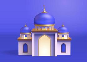 3d realistic mosque building design isolated on blue background. Architecture element for Islamic events and Ramadan holidays. vector