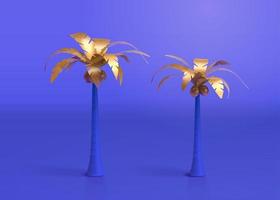 Collection of 3d oasis palm trees designed with gold foliage. Natural elements suitable for desert tourism and summer beach vacation. vector