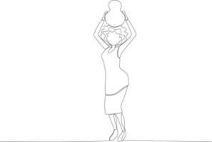 A curly hair woman carrying a jug vector