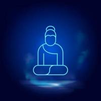 Buddha symbol neon icon. Blue smoke effect blue background vector