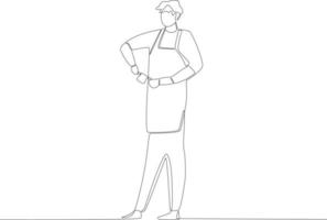 A male waiter carrying a cup of coffee with both hands vector