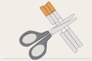 Colored illustration of three cigarettes cut out with scissor vector