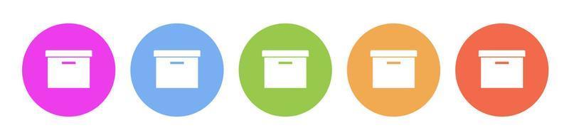 Multi colored flat icons on round backgrounds. Office box multicolor circle vector icon on white background