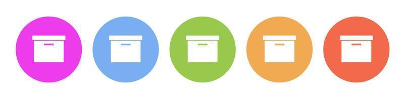 Multi colored flat icons on round backgrounds. Office box multicolor circle vector icon on white background