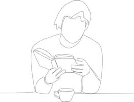 A man reading a book in a coffee shop vector