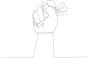 A hand grasping three cigarettes vector