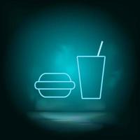 Gum burger, drink blue neon vector icon. Simple element illustration from map and navigation concept. Gum burger, drink blue neon vector icon. Real estate concept vector illustration.