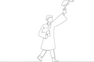 A man holding a certificate while throwing a hat vector