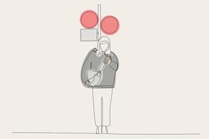 Color illustration of a woman waiting for red light crossing vector