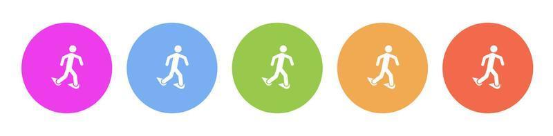 Multi colored flat icons on round backgrounds. Walking with snowshoes multicolor circle vector icon on white background