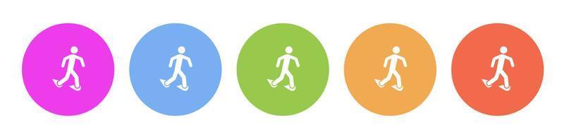 Multi colored flat icons on round backgrounds. Walking with snowshoes multicolor circle vector icon on white background