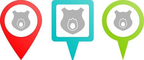 Fireguard shield pin icon. Multicolor pin vector icon, diferent type map and navigation point.