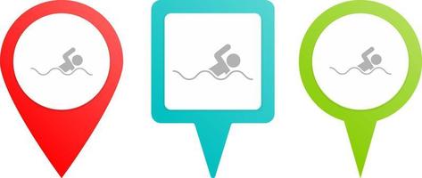 Swim, man pin icon. Multicolor pin vector icon, diferent type map and navigation point.