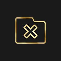 delete, folder gold icon. Vector illustration of golden icon on dark background