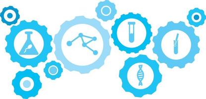 Connected gears and vector icons for logistic, service, shipping, distribution, transport, market, communicate concepts. Artificial insemination gear blue icon set .