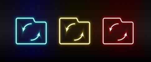 folder, sync neon icon set. Set of red, blue, yellow neon vector icon on dark transparent background