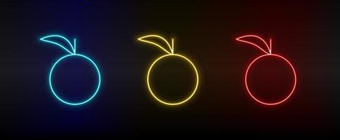 Neon icon set orange. Set of red, blue, yellow neon vector icon on dark background