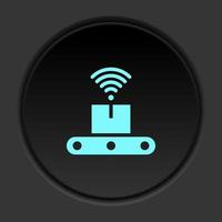 Dark button icon Mass production conveyor man. Button banner round badge interface for application illustration on darken background vector