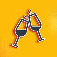 A simple pop art style vector icon of two glasses of champagne. Vector pop art style vector icon