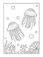 Vector illustration of jellyfish. Suitable for coloring book, coloring pages, etc