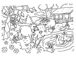 Line art of animals on the farm. Used for coloring book and coloring pages vector