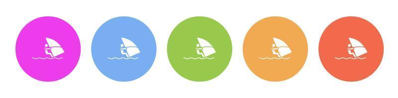 Multi colored flat icons on round backgrounds. Windsurf sea multicolor circle vector icon on white background