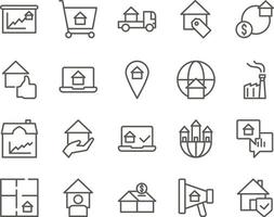 home, security set vector icons. Real estate icon set. Simple Set of Real Estate Related Vector Line Icons. Contains such Icons as Map, Plan, Bedrooms on white background