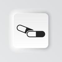 rectángulo botón icono médico píldora. botón bandera rectángulo Insignia interfaz para solicitud ilustración en neomórfico estilo en blanco antecedentes vector