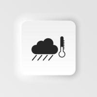 Autumn weather linear neumorphic icon. Thermometer and rainy cloud. Cold and rainy season contour symbol. Weather condition thin line illustration. Vector isolated outline drawing on white background