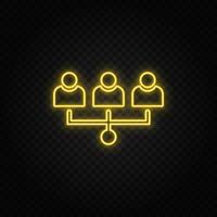 team, users, avatars yellow neon icon .Transparent background. Yellow neon vector icon on dark background