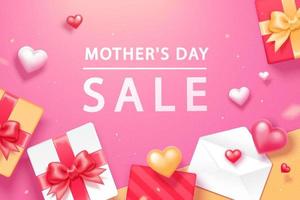 Sending love to mothers with gift boxes and card as celebration for the holiday. Designed on pink color background top view vector