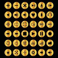 Golden icon set for music or video player consists of play, pause, stop, record and more buttons vector