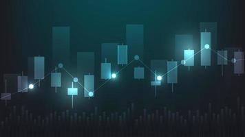 Financial business statistics with bar graph and candlestick chart show stock market price on dark green background vector