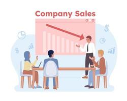 Sales meeting agenda flat concept vector spot illustration. Editable 2D cartoon characters on white for web design. Revenue drops creative idea for website, mobile app