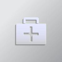 Medic suitcase paper style, icon. Grey color vector background- Paper style vector icon.