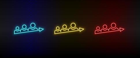 Neon icon set progress, avatars, users. Set of red, blue, yellow neon vector icon on dark transparent background