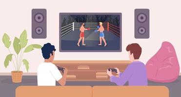 Console two-player fighting video game flat color vector illustration