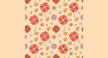 Retro flowers seamless pattern on orange background vector