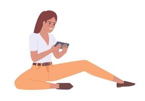 Relaxed girl playing on game console semi flat color vector character. Editable figure. Full body person on white. Simple cartoon style spot illustration for web graphic design and animation