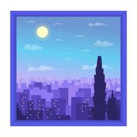 Noche paisaje urbano ver desde ventana semi plano color vector icono. editable objeto. lleno tamaño elemento en blanco. sencillo dibujos animados estilo Mancha ilustración para web gráfico diseño y animación