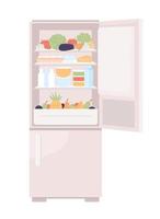 Open refrigerator filled with healthy food semi flat color vector object. Editable icon. Full sized element on white. Simple cartoon style spot illustration for web graphic design and animation