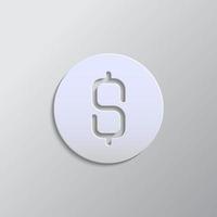 dollar, money, coin paper style, icon. Grey color vector background- Paper style vector icon.