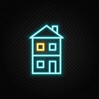 real inmuebles vector edificio, casa, terraza. ilustración neón azul, amarillo, rojo icono conjunto