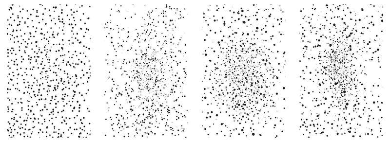 Set of Grunge Distressed Vector Textures. Black and White Backgrounds with Splatter, Scratch and Stain Effects. EPS 10.
