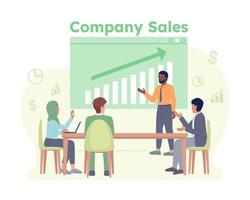 Company sales growth meeting flat concept vector spot illustration. Editable 2D cartoon characters on white for web design. Creative idea for website, mobile app