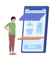 Male customer paying for clothes online flat concept vector spot illustration. Editable 2D cartoon character on white for web design. Creative idea for website, mobile, magazine