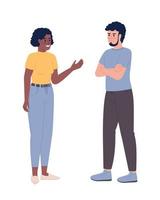 Friendly woman talking to crossed arms man semi flat color vector characters. Editable figures. Full body people on white. Simple cartoon style spot illustration for web graphic design and animation