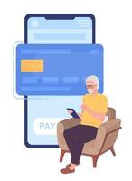 Credit card for senior flat concept vector spot illustration. Editable 2D cartoon character on white for web design. Pensioner managing financial account creative idea for website, mobile, magazine