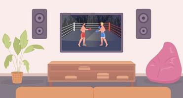 Two-player fighting game on tv screen flat color vector illustration