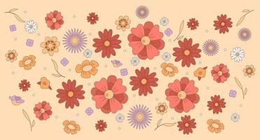 campo flores plano color vector ilustración
